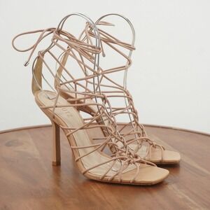 Schutz Womens Heyde Nappa Sandals Gladitor Ankle Tie Stiletto Heeled 9.5B